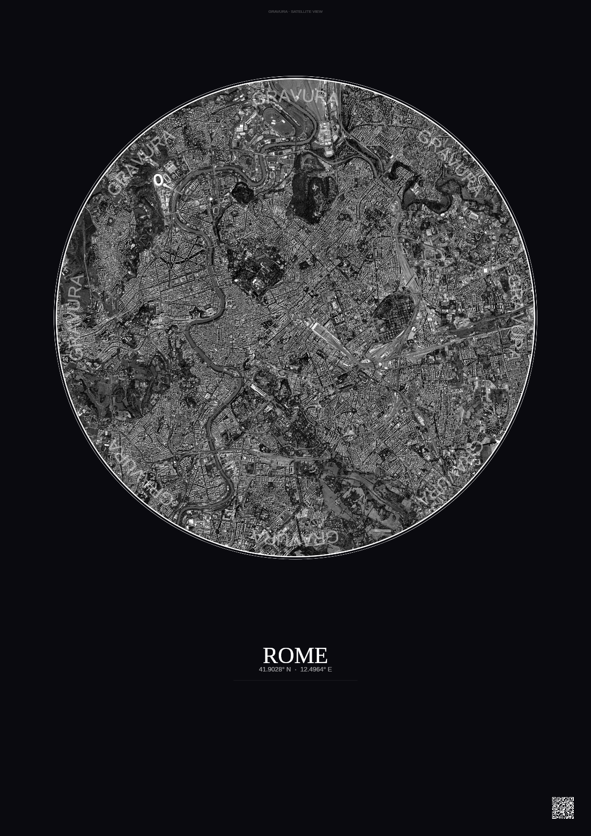 Affiche Rome – Poster vue satellite | Gravura – Fond foncé