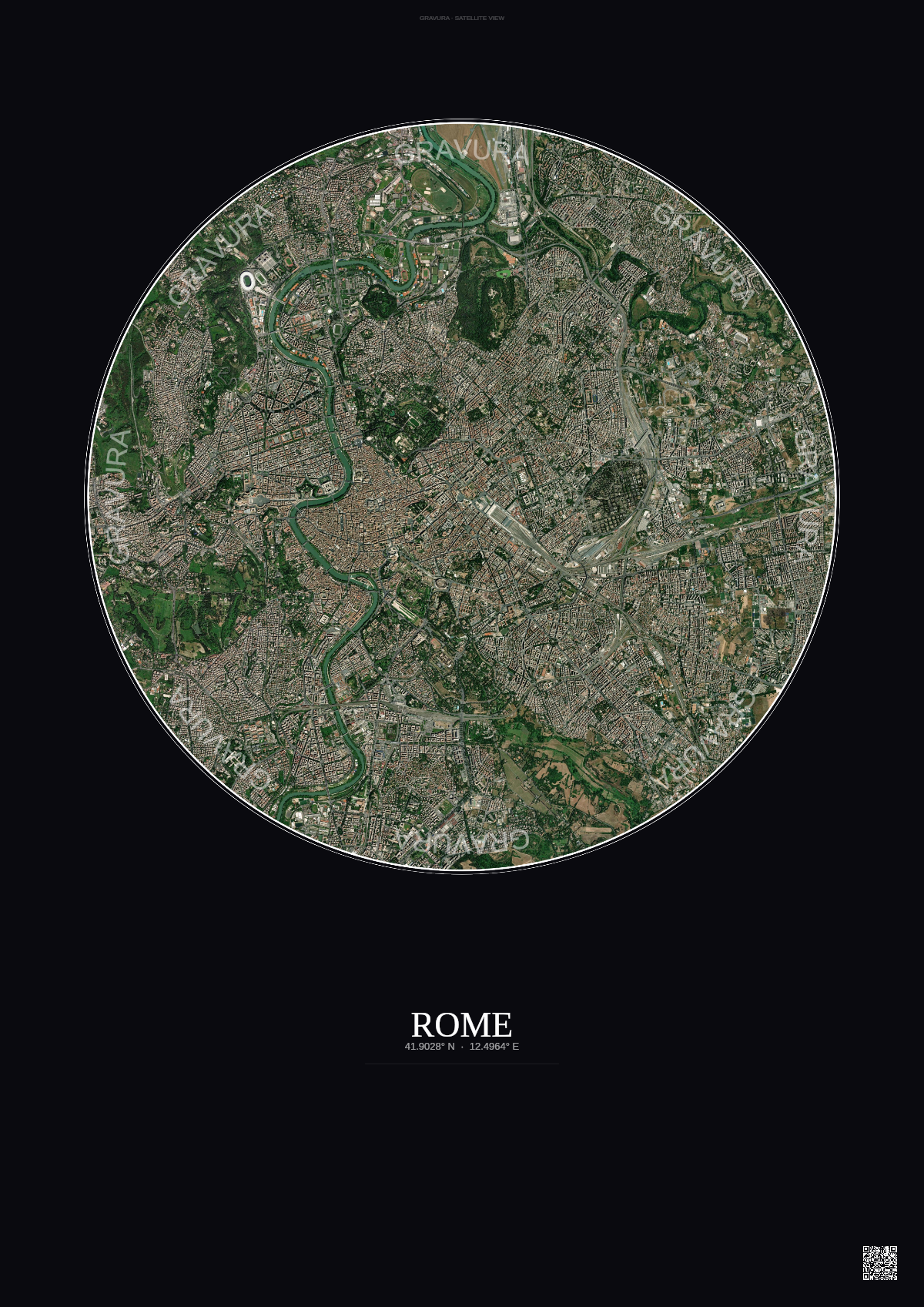 Affiche Rome – Poster vue satellite | Gravura – Fond foncé