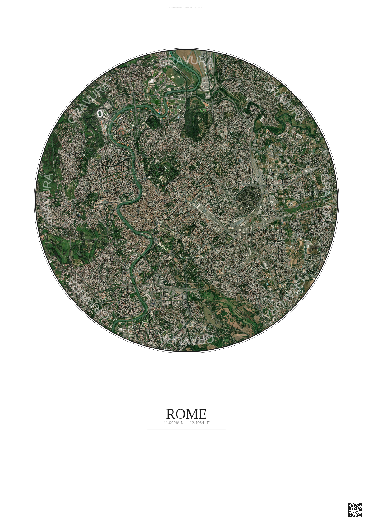 Affiche Rome – Poster vue satellite | Gravura – Fond clair