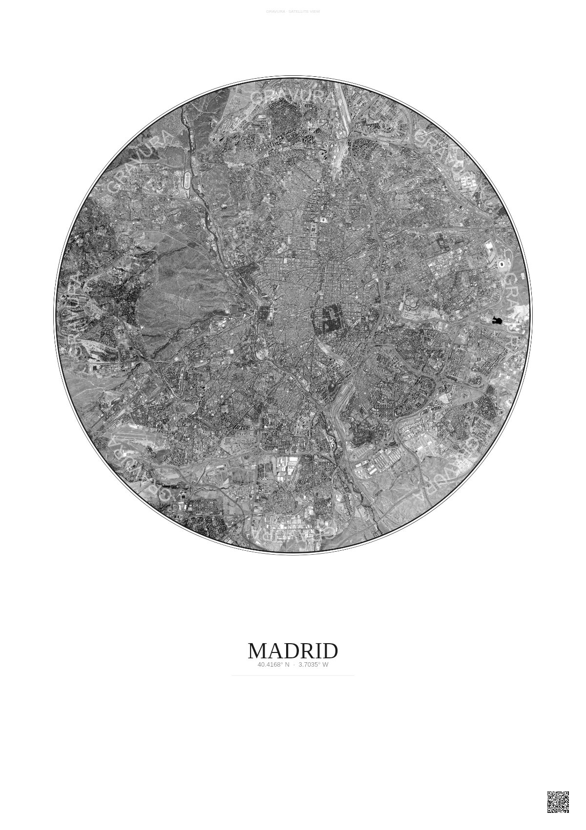 Affiche Madrid – Poster vue satellite | Gravura – Fond clair