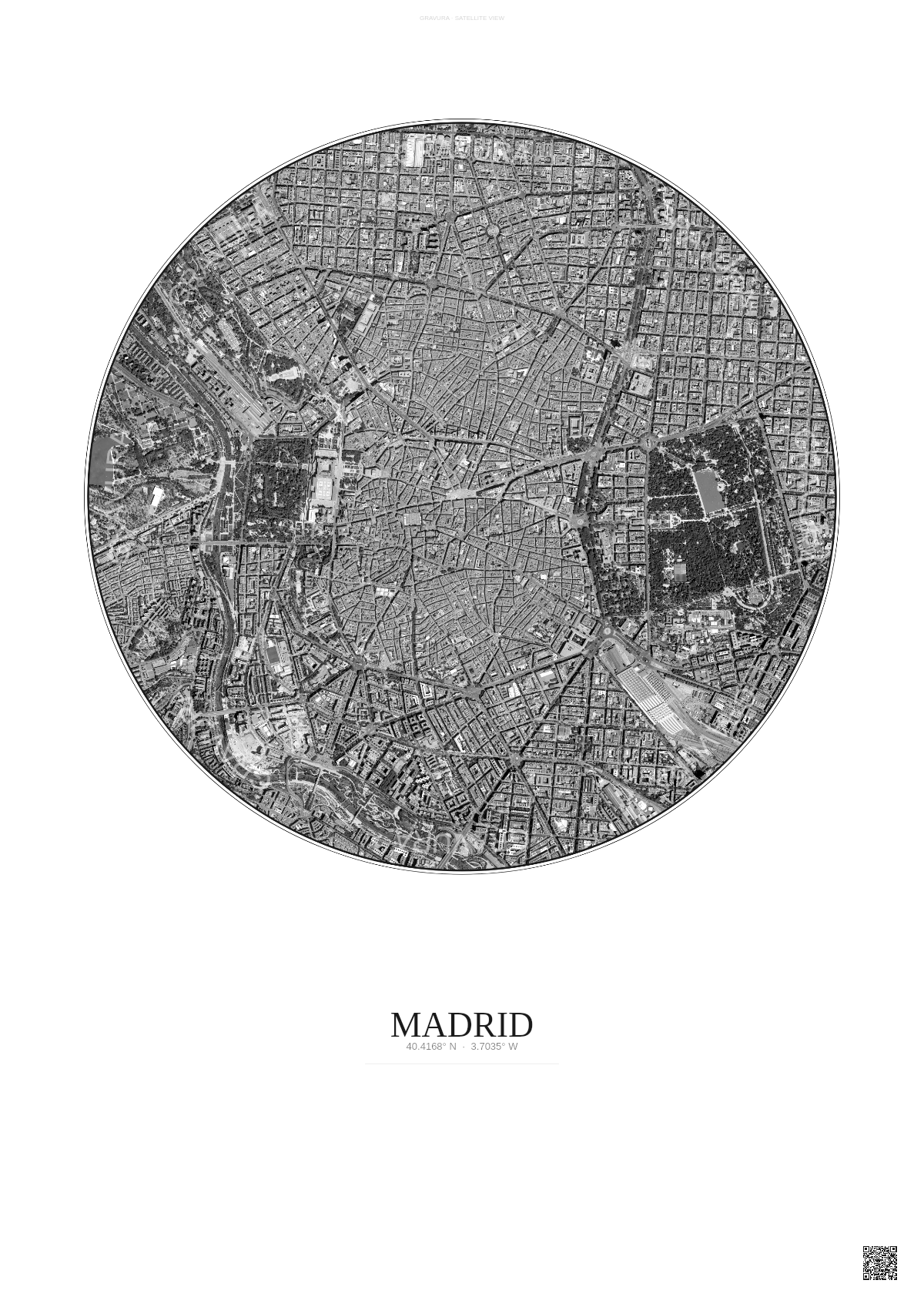 Affiche Madrid – Poster vue satellite | Gravura – Fond clair