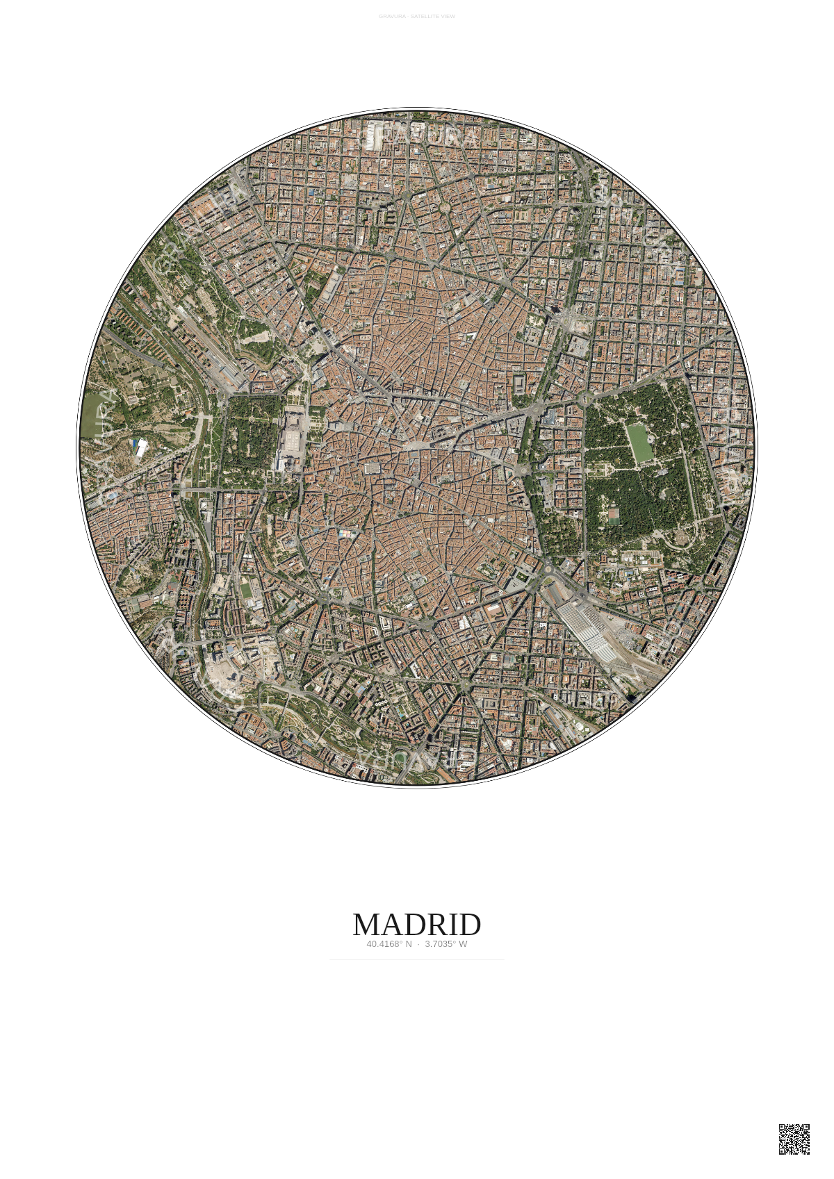 Affiche Madrid – Poster vue satellite | Gravura – Fond clair