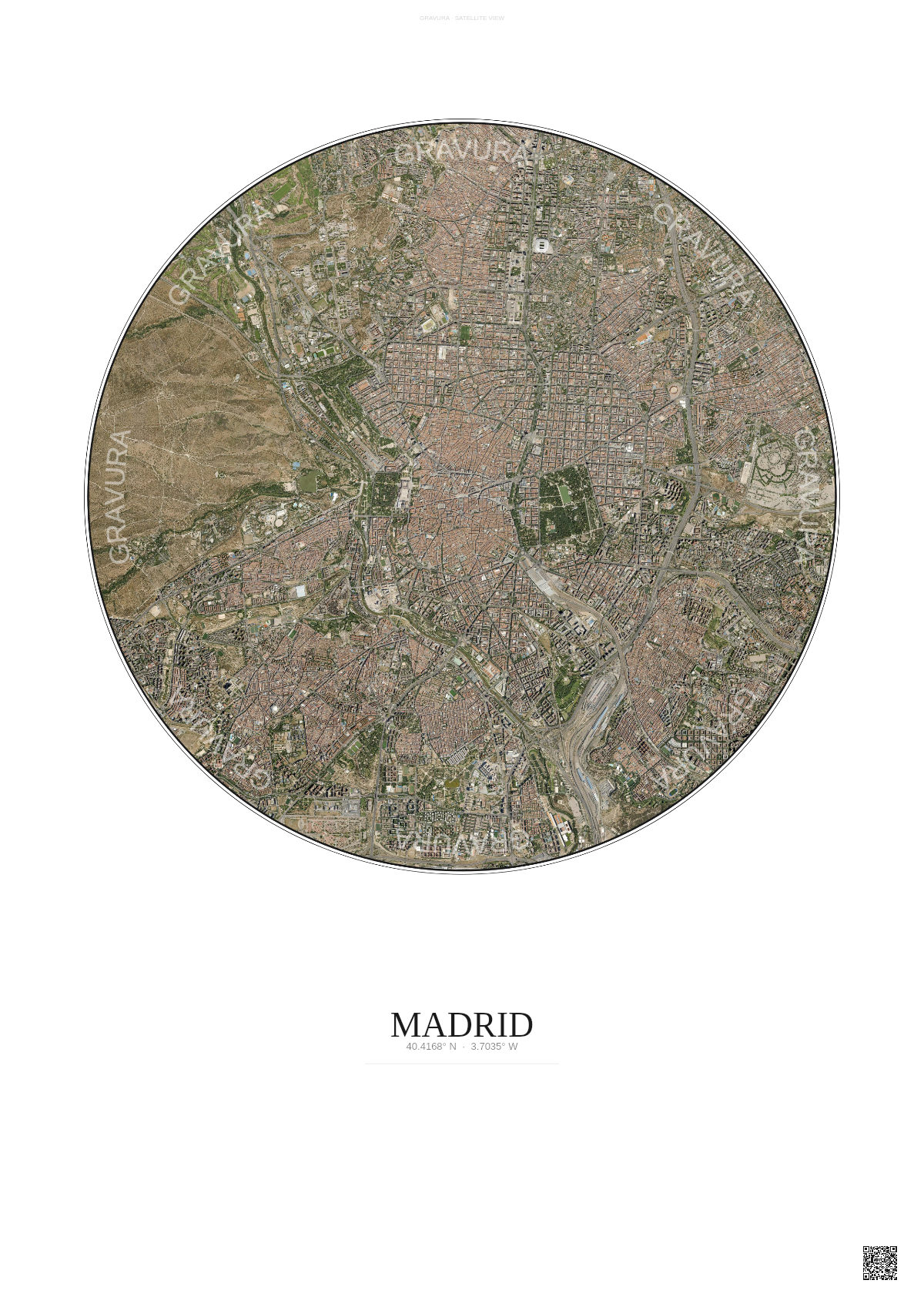 Affiche Madrid – Poster vue satellite | Gravura – Fond clair