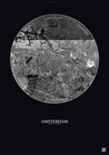 Affiche Amsterdam – Poster vue satellite | Gravura – Fond foncé