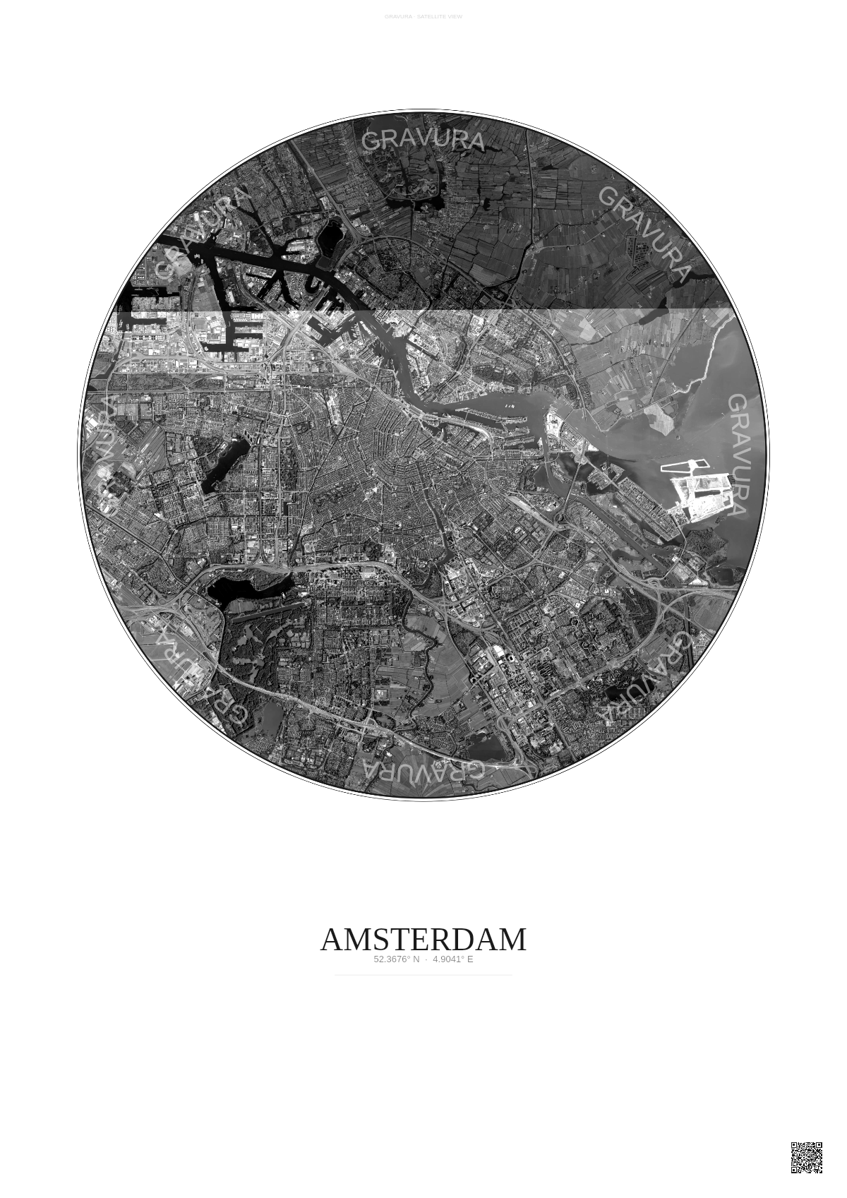Affiche Amsterdam – Poster vue satellite | Gravura – Fond clair