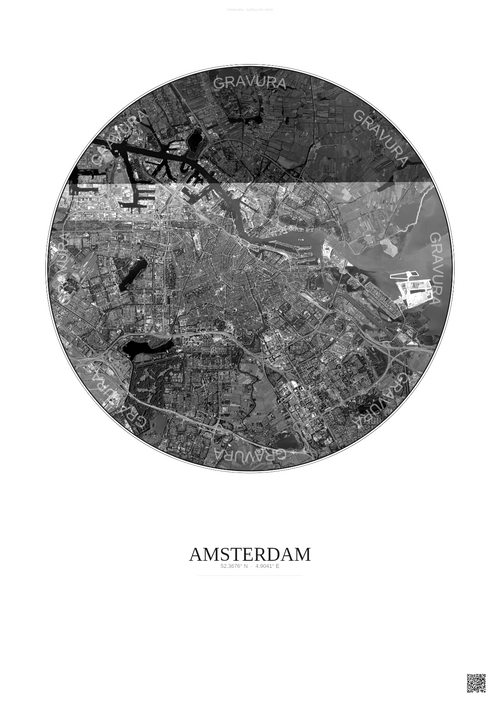Affiche Amsterdam – Poster vue satellite | Gravura – Fond clair