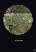 Affiche Amsterdam – Poster vue satellite | Gravura – Fond foncé