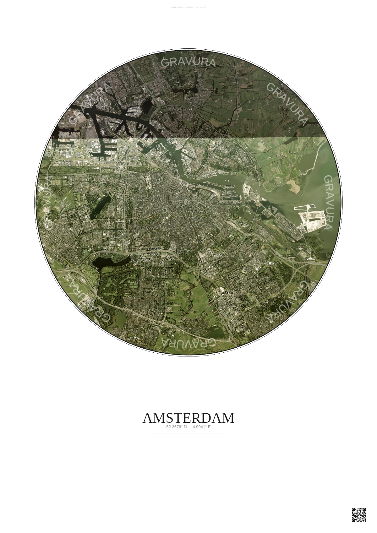 Affiche Amsterdam – Poster vue satellite | Gravura – Fond clair