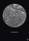 Affiche Amsterdam – Poster vue satellite | Gravura – Fond foncé