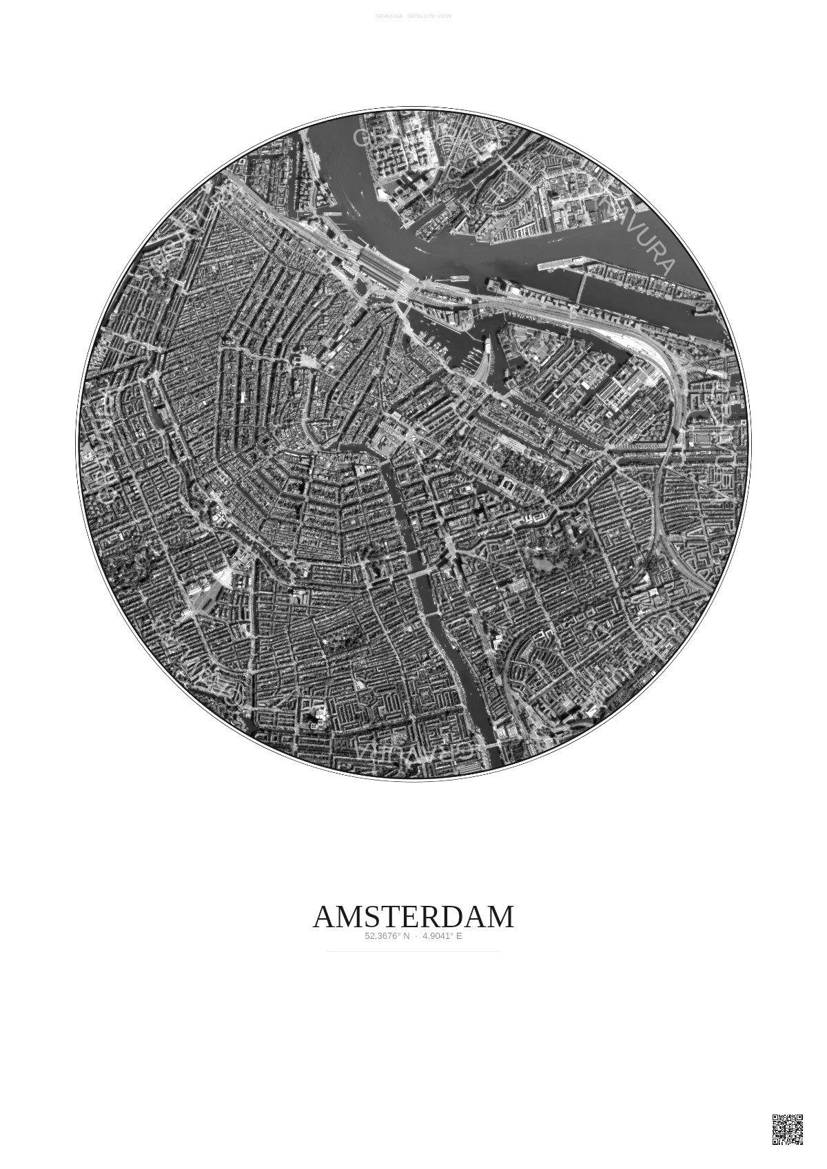 Affiche Amsterdam – Poster vue satellite | Gravura – Fond clair