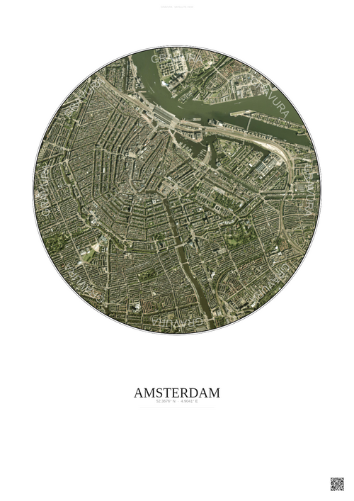 Affiche Amsterdam – Poster vue satellite | Gravura – Fond clair