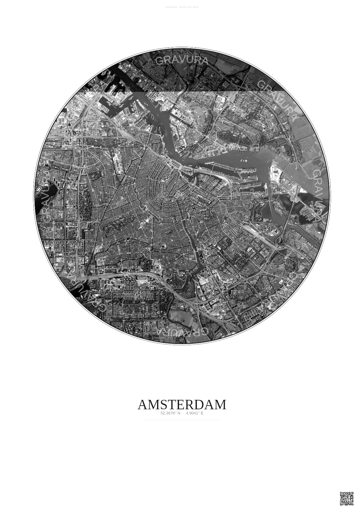Affiche Amsterdam – Poster vue satellite | Gravura – Fond clair