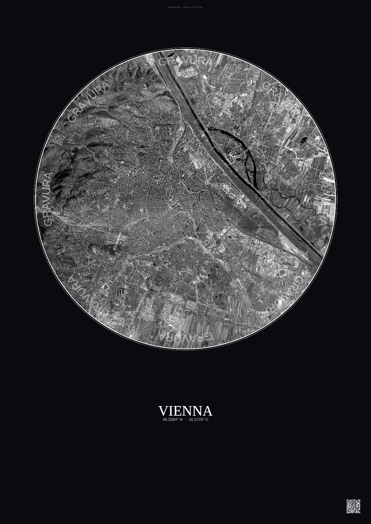 Affiche Vienna – Poster vue satellite | Gravura – Fond foncé