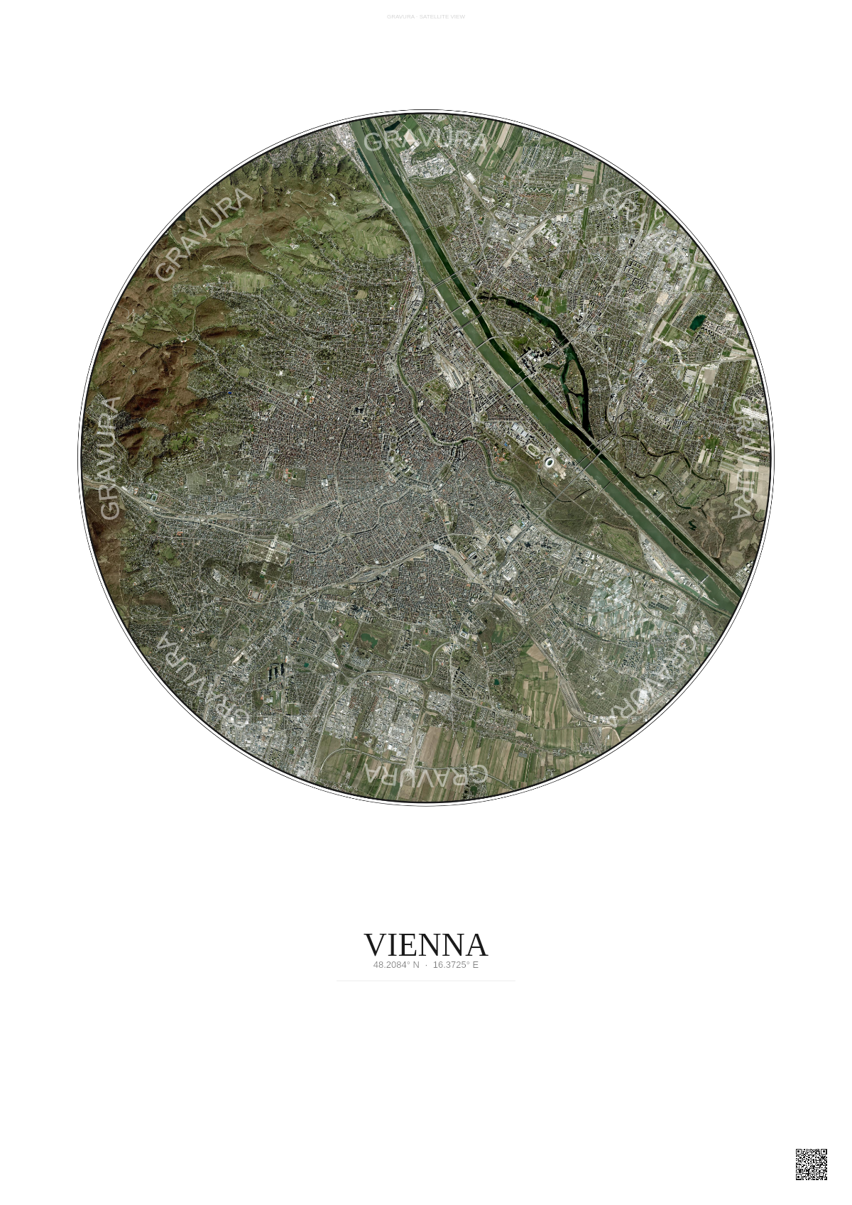 Affiche Vienna – Poster vue satellite | Gravura – Fond clair