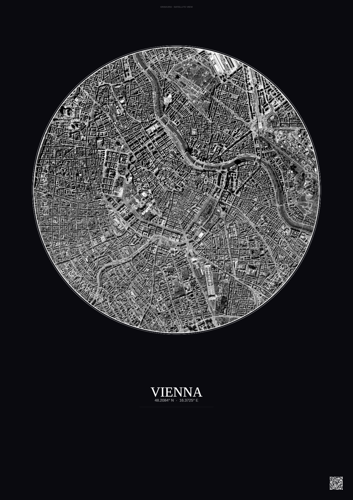 Affiche Vienna – Poster vue satellite | Gravura – Fond foncé