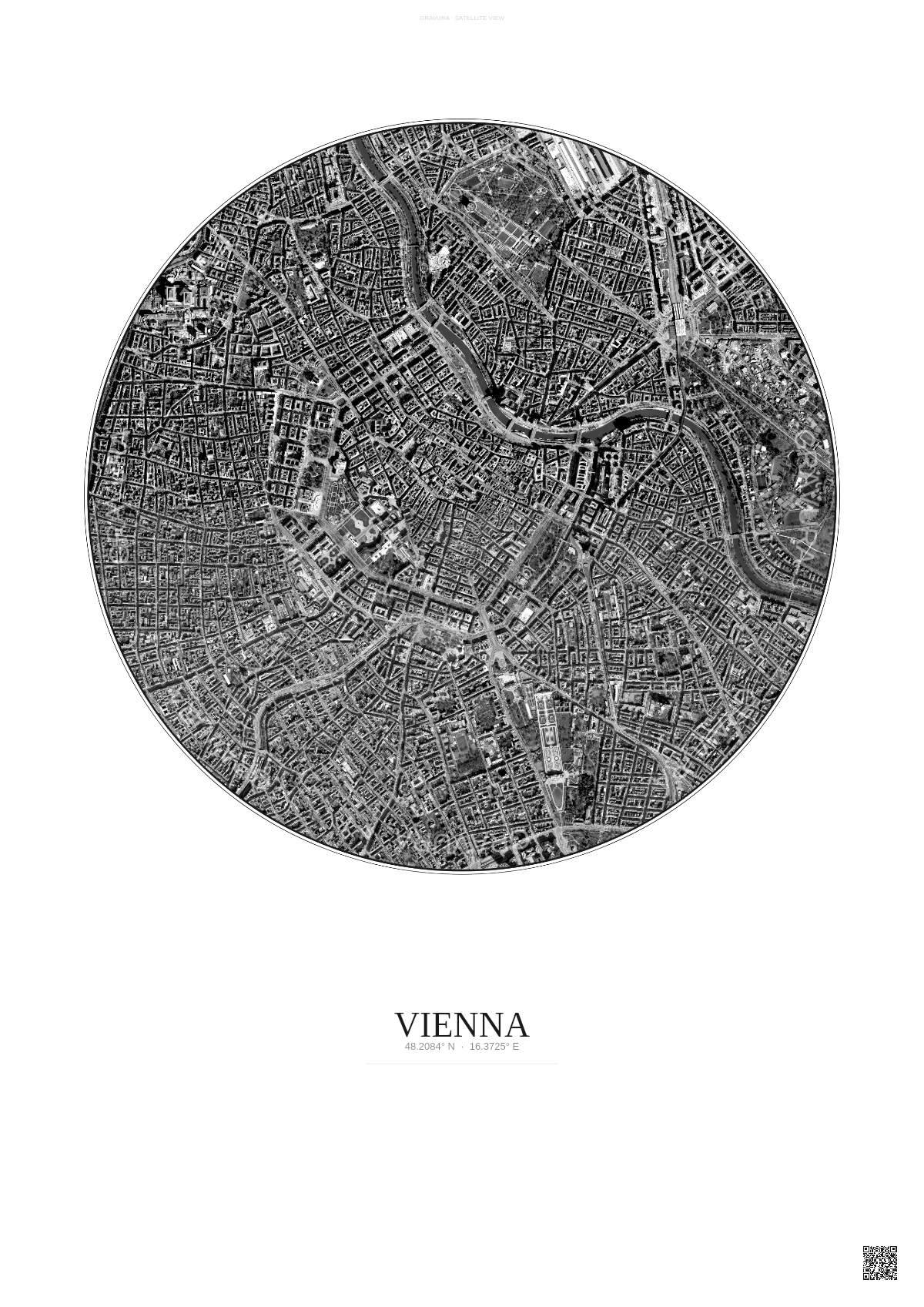 Affiche Vienna – Poster vue satellite | Gravura – Fond clair
