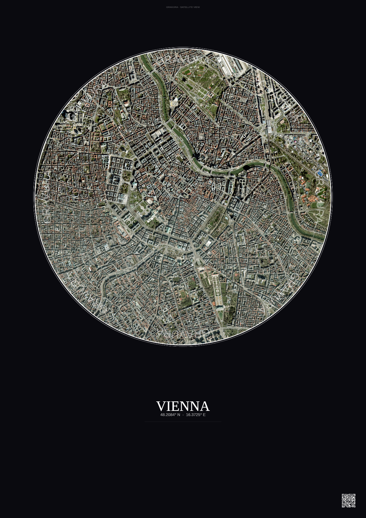 Affiche Vienna – Poster vue satellite | Gravura – Fond foncé