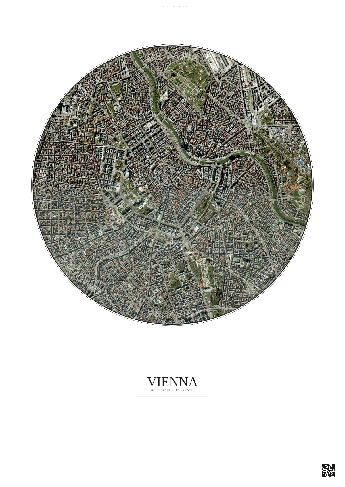 Affiche Vienna – Poster vue satellite | Gravura – Fond clair