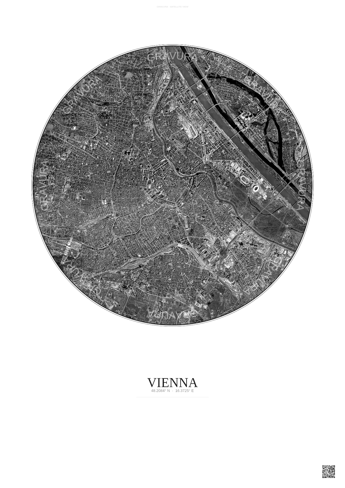 Affiche Vienna – Poster vue satellite | Gravura – Fond clair