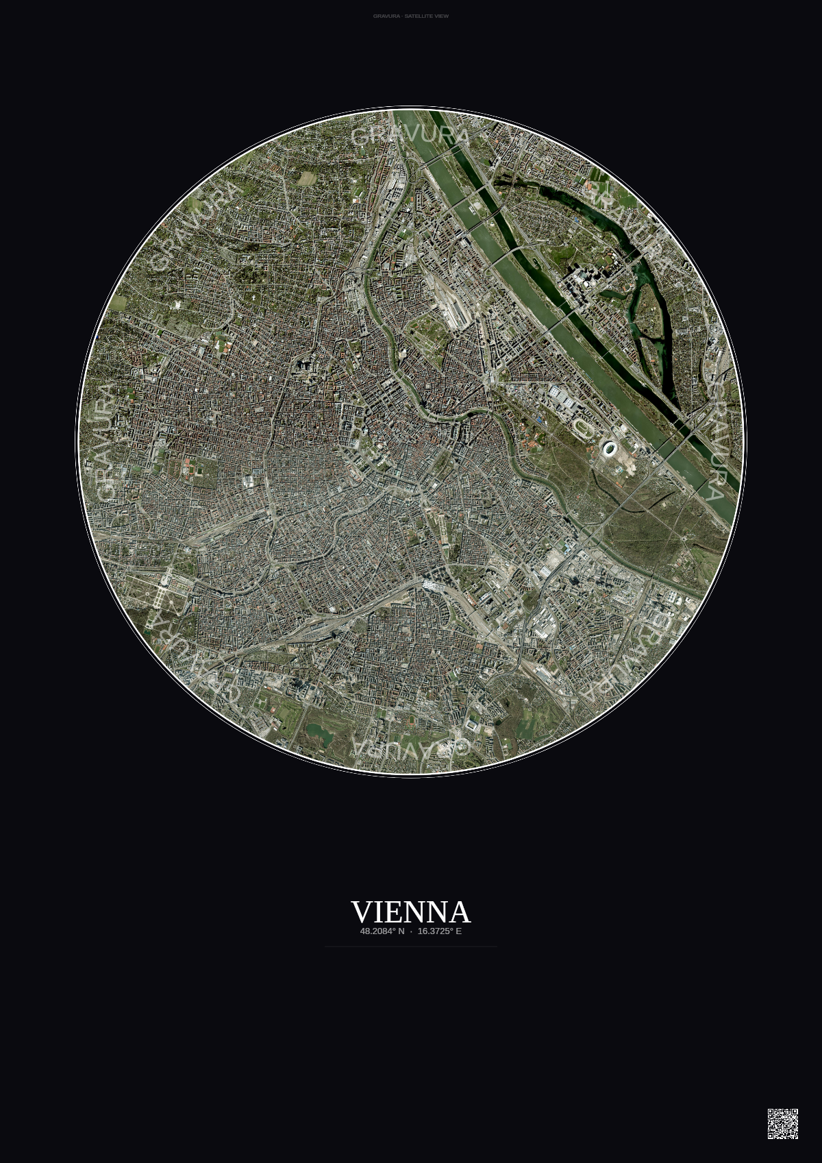 Affiche Vienna – Poster vue satellite | Gravura – Fond foncé