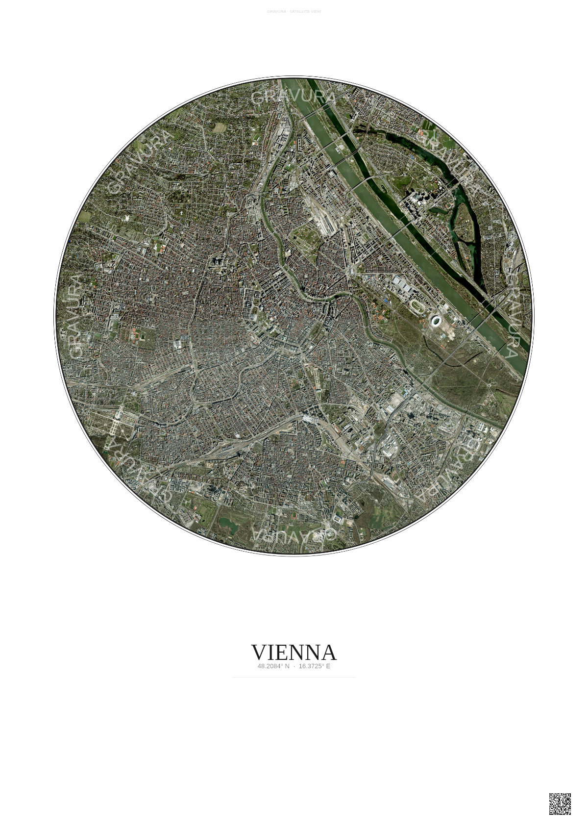 Affiche Vienna – Poster vue satellite | Gravura – Fond clair