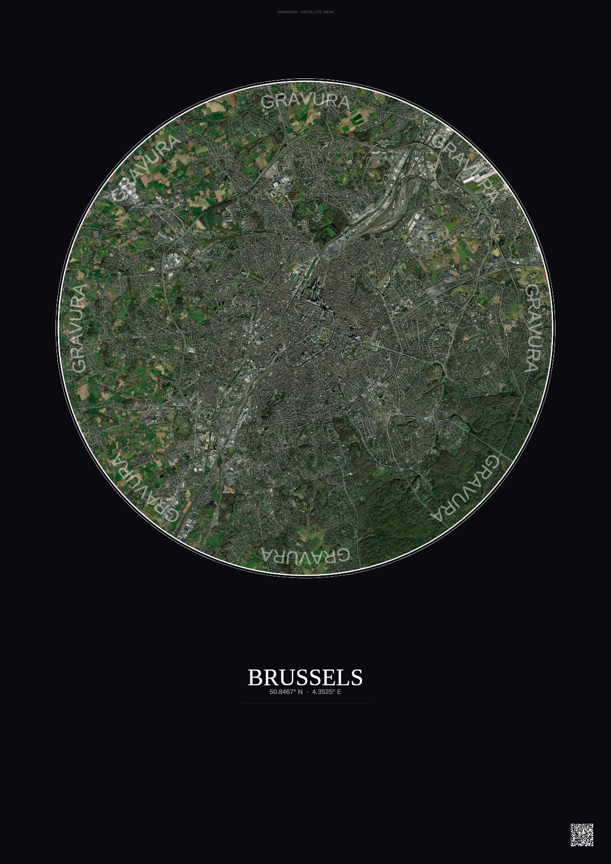 Affiche Brussels – Poster vue satellite | Gravura – Fond foncé
