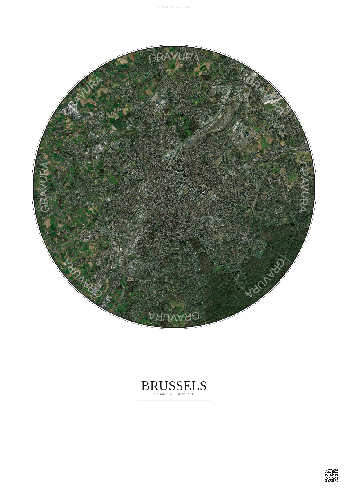 Affiche Brussels – Poster vue satellite | Gravura – Fond clair