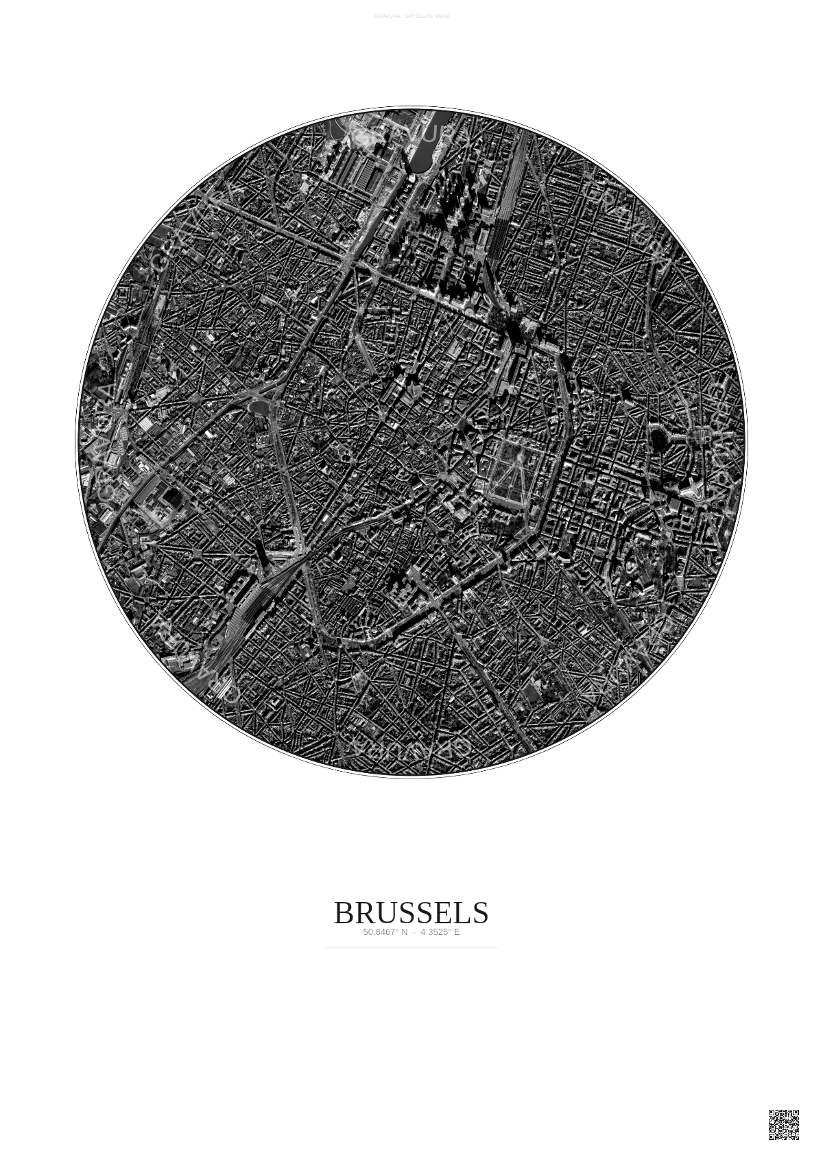 Affiche Brussels – Poster vue satellite | Gravura – Fond clair