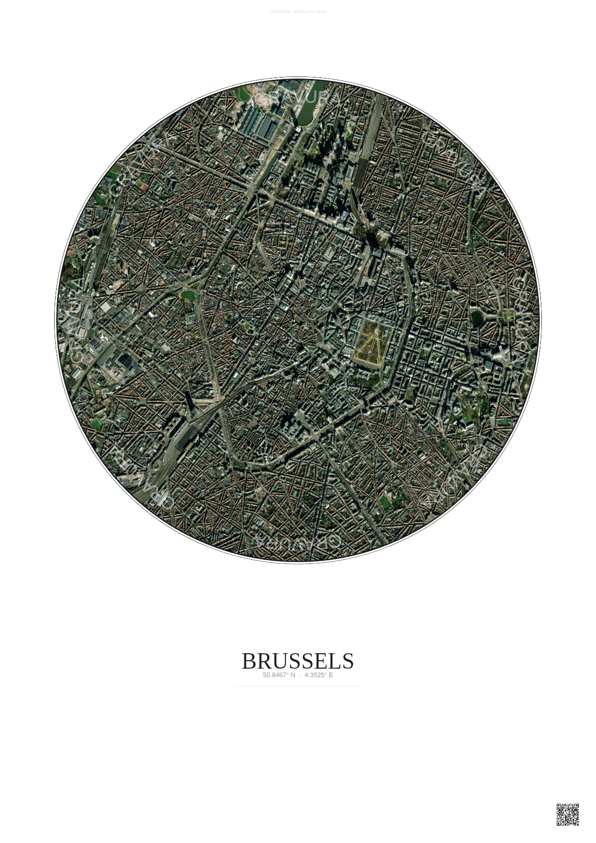 Affiche Brussels – Poster vue satellite | Gravura – Fond clair