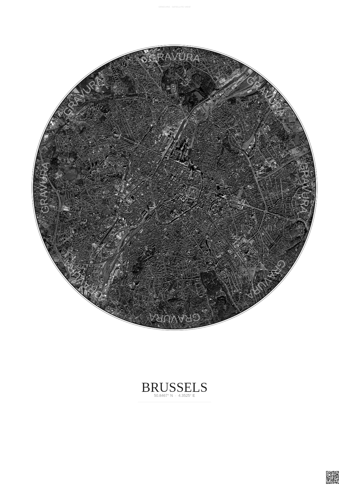Affiche Brussels – Poster vue satellite | Gravura – Fond clair