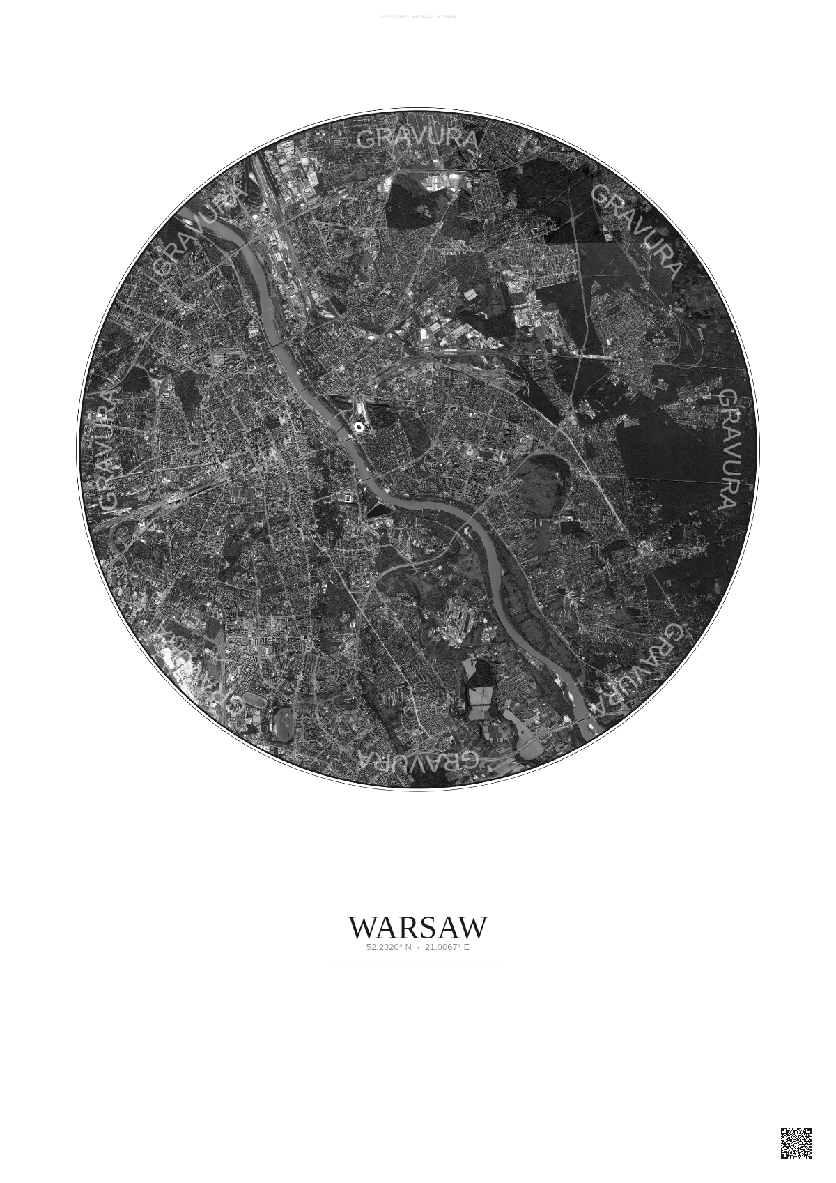 Affiche Warsaw – Poster vue satellite | Gravura – Fond clair