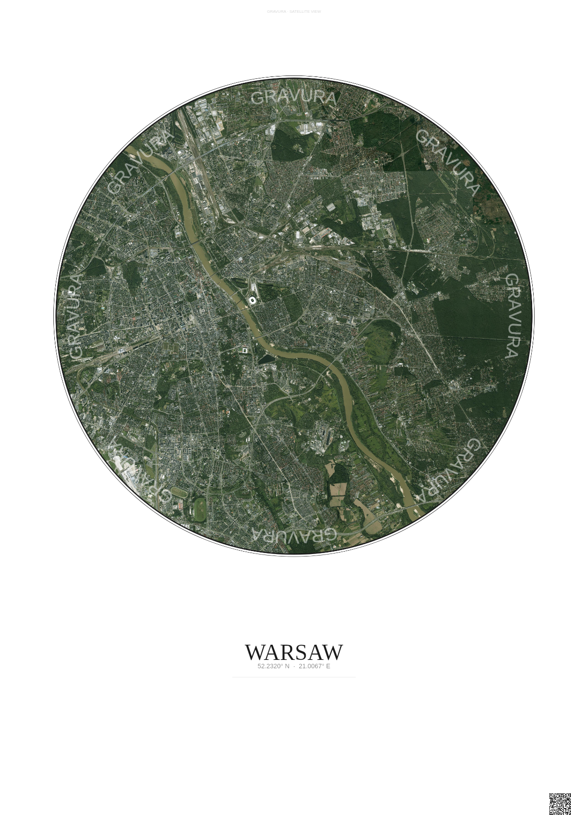 Affiche Warsaw – Poster vue satellite | Gravura – Fond clair