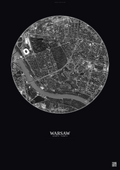 Affiche Warsaw – Poster vue satellite | Gravura – Fond foncé