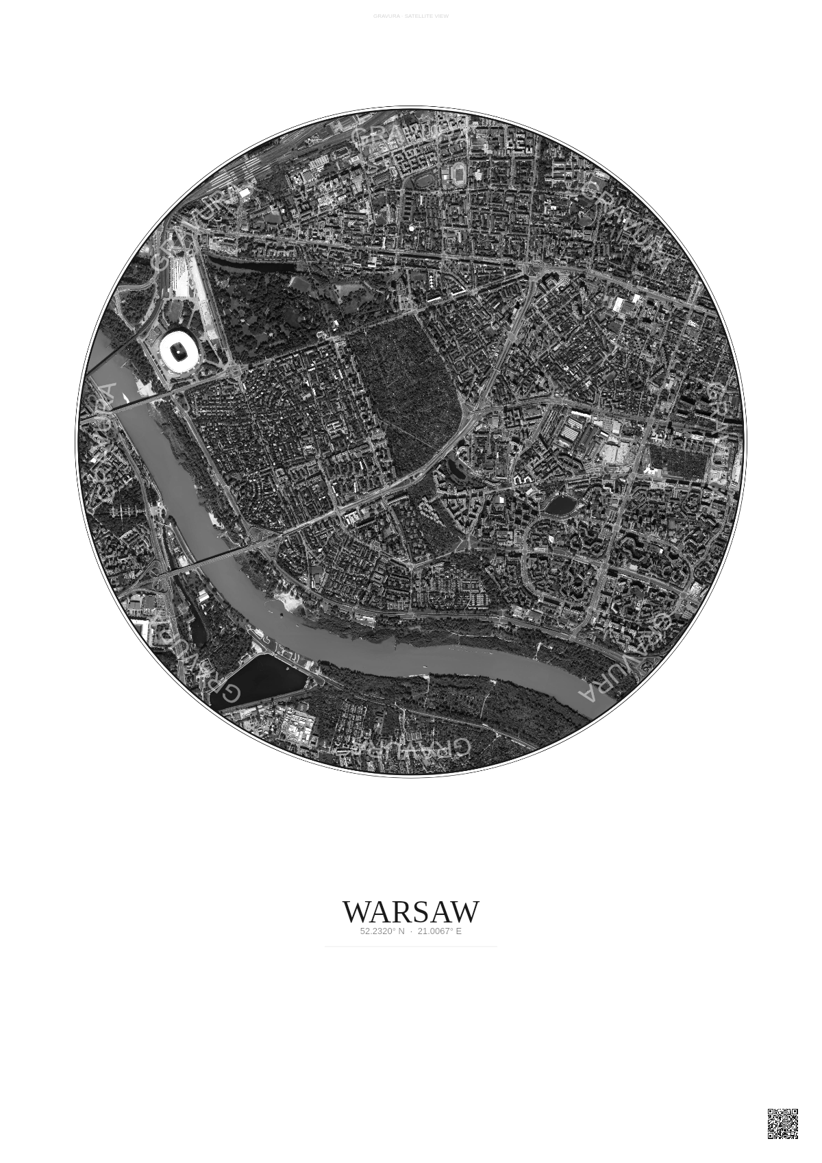 Affiche Warsaw – Poster vue satellite | Gravura – Fond clair