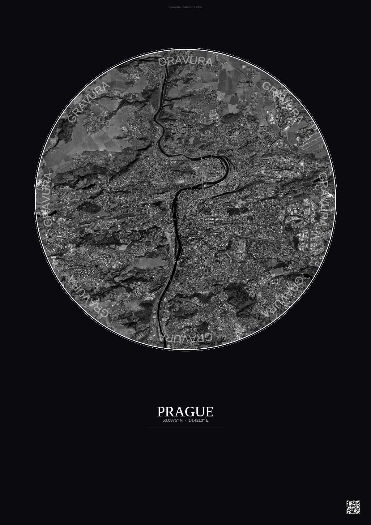 Affiche Prague – Poster vue satellite | Gravura – Fond foncé