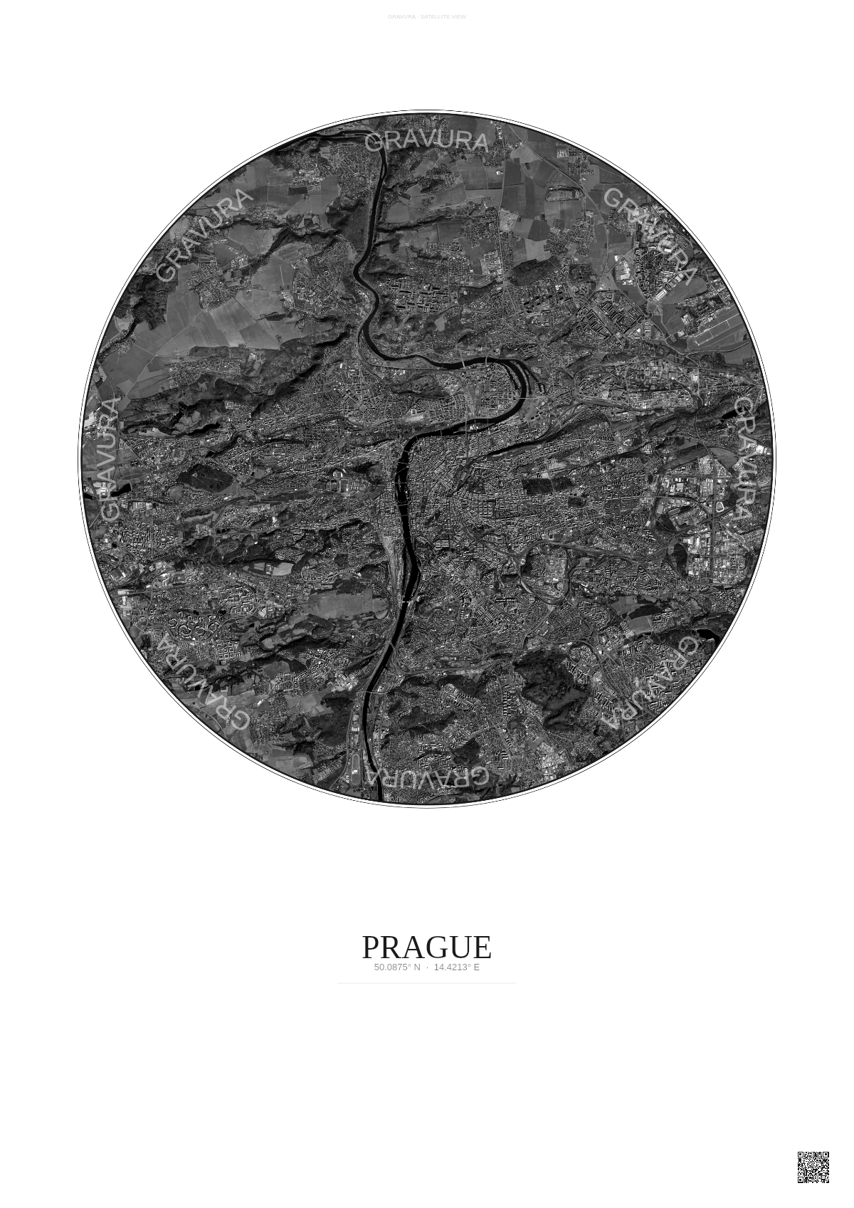 Affiche Prague – Poster vue satellite | Gravura – Fond clair