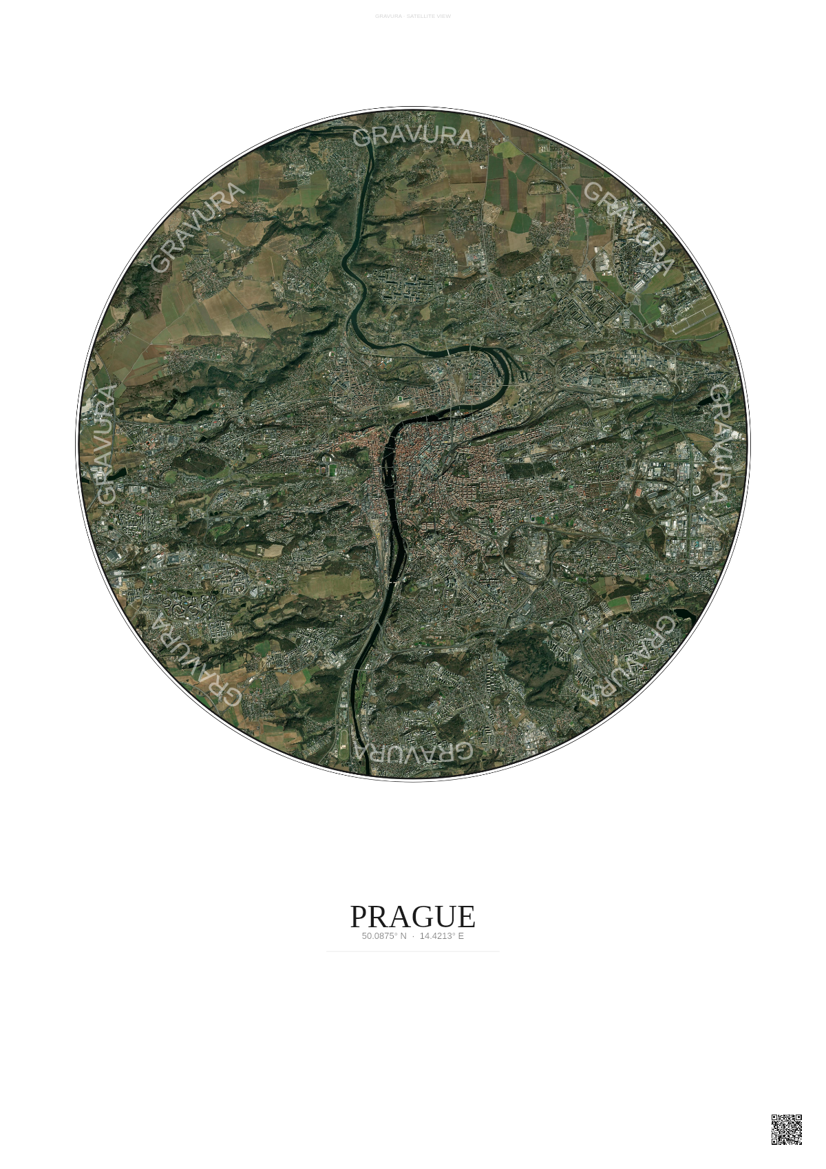 Affiche Prague – Poster vue satellite | Gravura – Fond clair