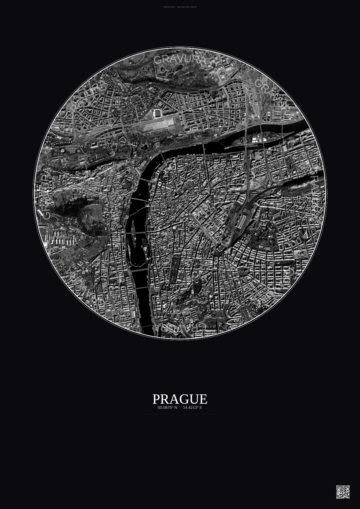 Affiche Prague – Poster vue satellite | Gravura – Fond foncé