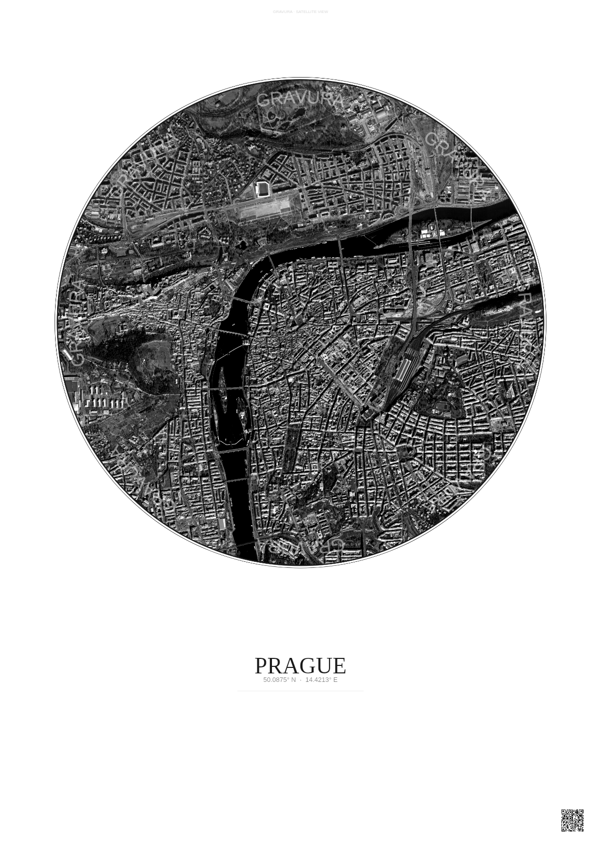 Affiche Prague – Poster vue satellite | Gravura – Fond clair