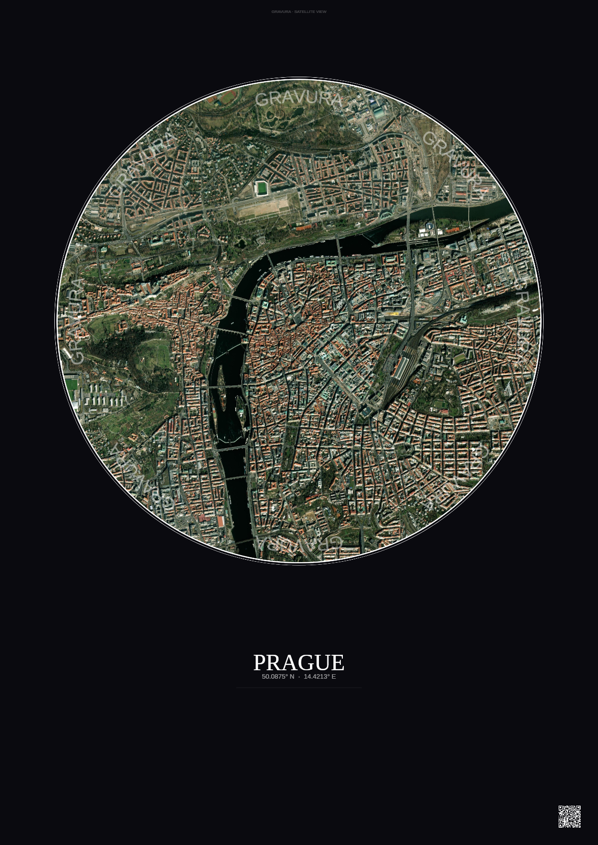 Affiche Prague – Poster vue satellite | Gravura – Fond foncé