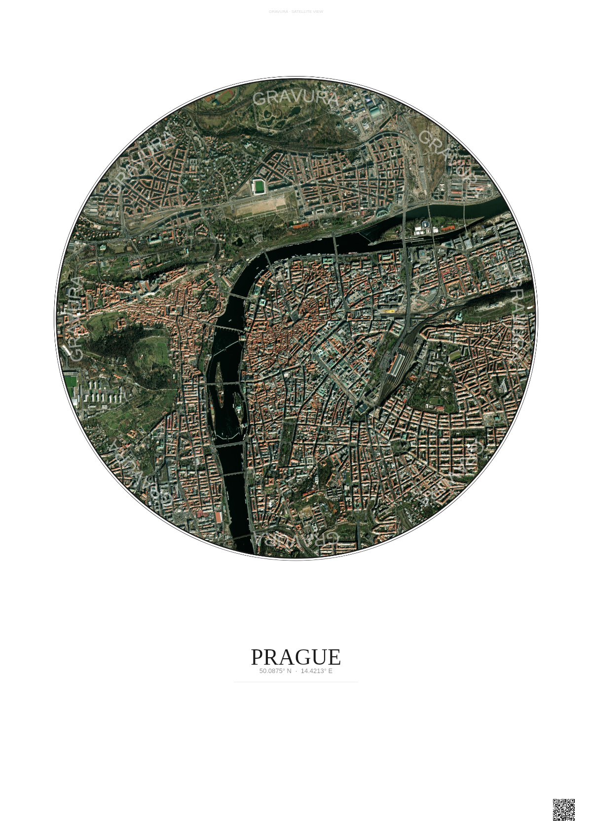 Affiche Prague – Poster vue satellite | Gravura – Fond clair