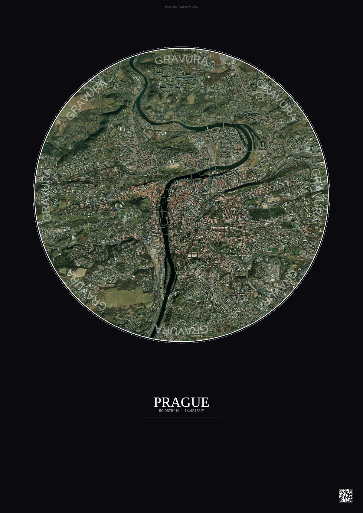 Affiche Prague – Poster vue satellite | Gravura – Fond foncé