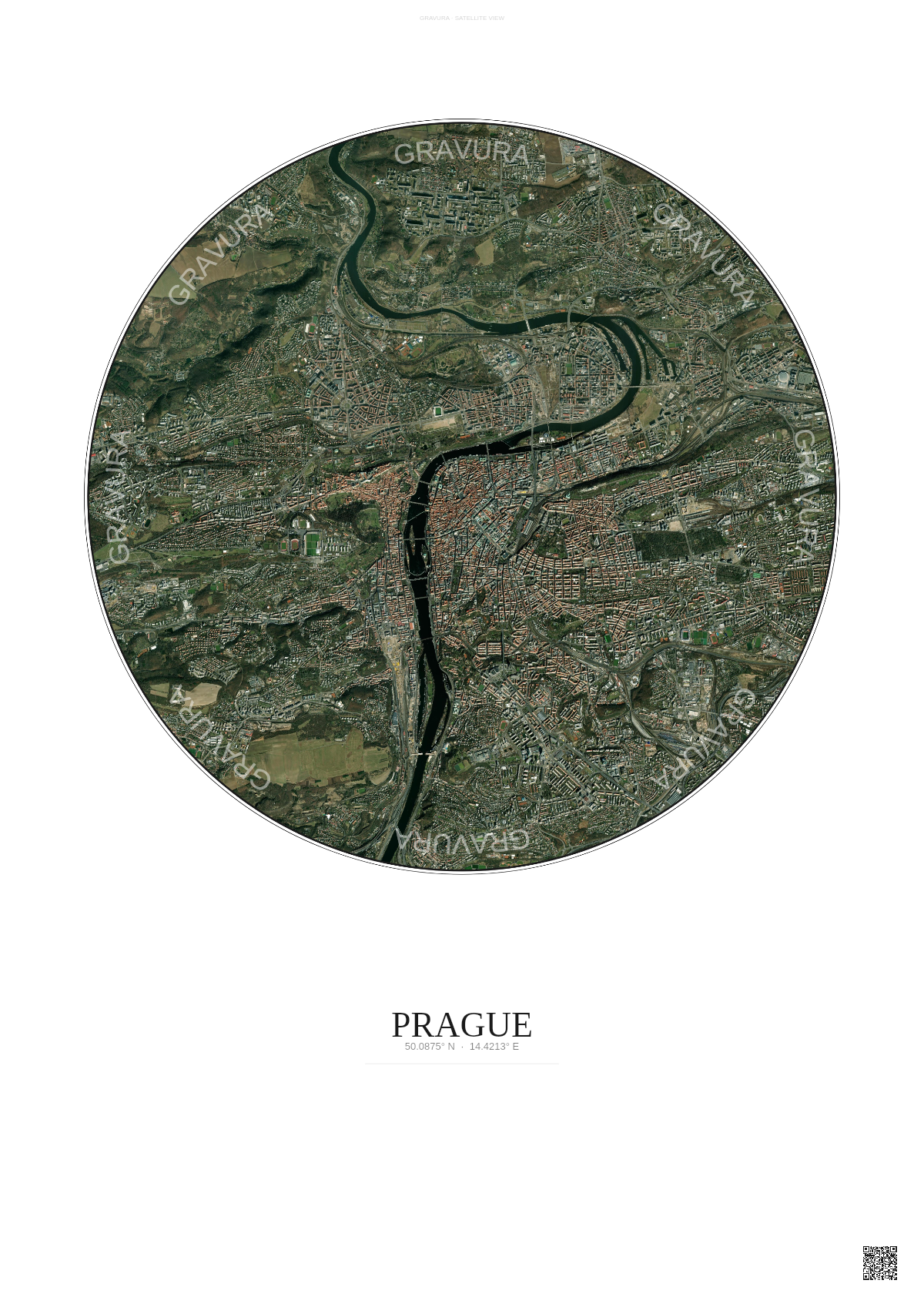 Affiche Prague – Poster vue satellite | Gravura – Fond clair