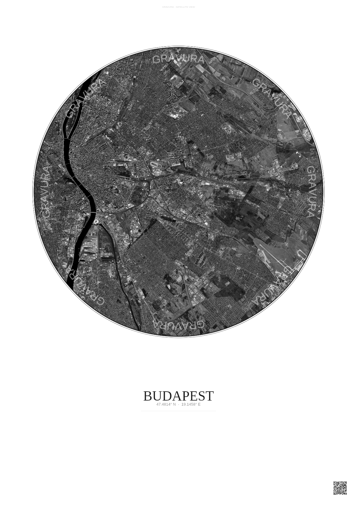 Affiche Budapest – Poster vue satellite | Gravura – Fond clair