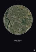 Affiche Budapest – Poster vue satellite | Gravura – Fond foncé