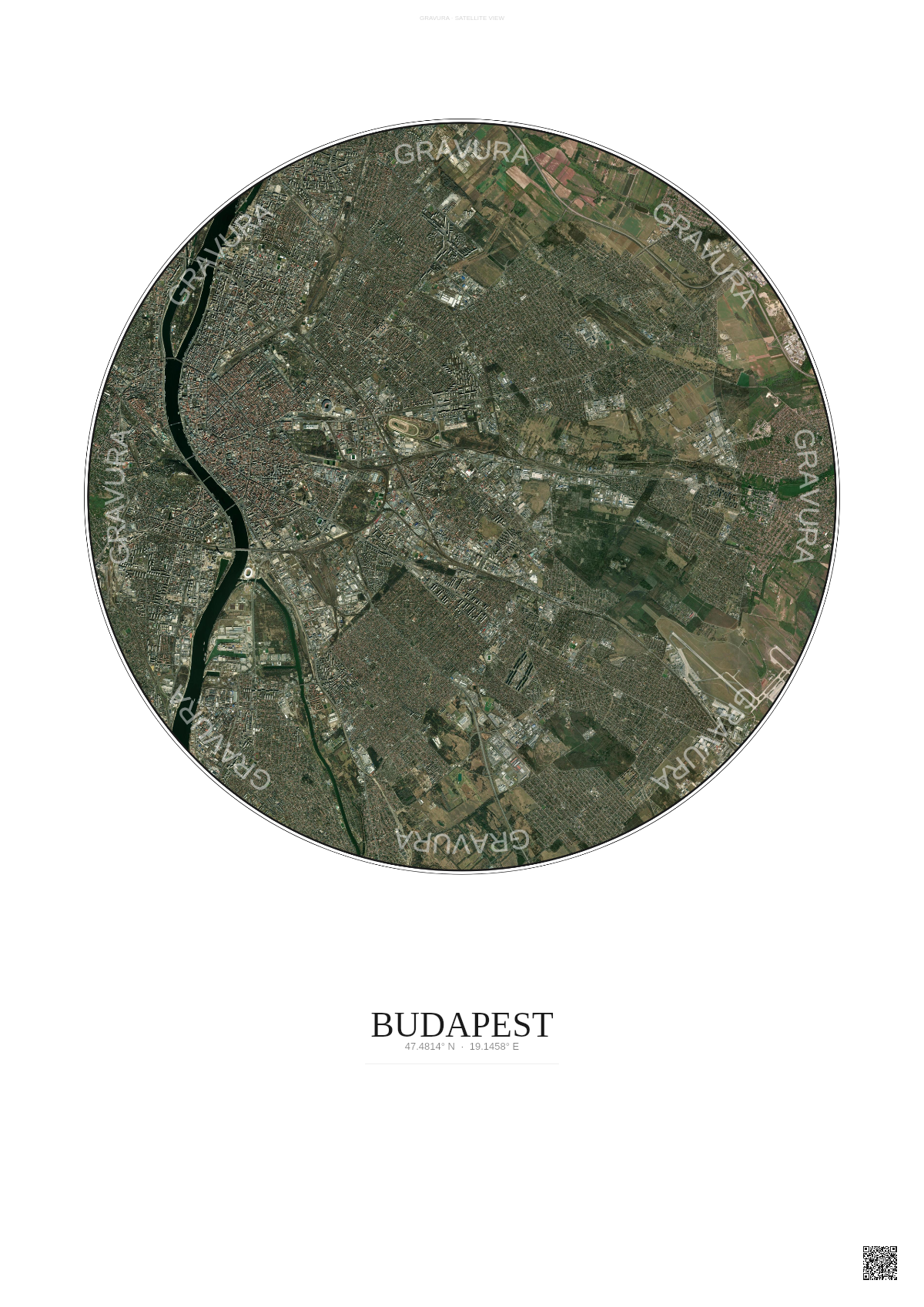 Affiche Budapest – Poster vue satellite | Gravura – Fond clair