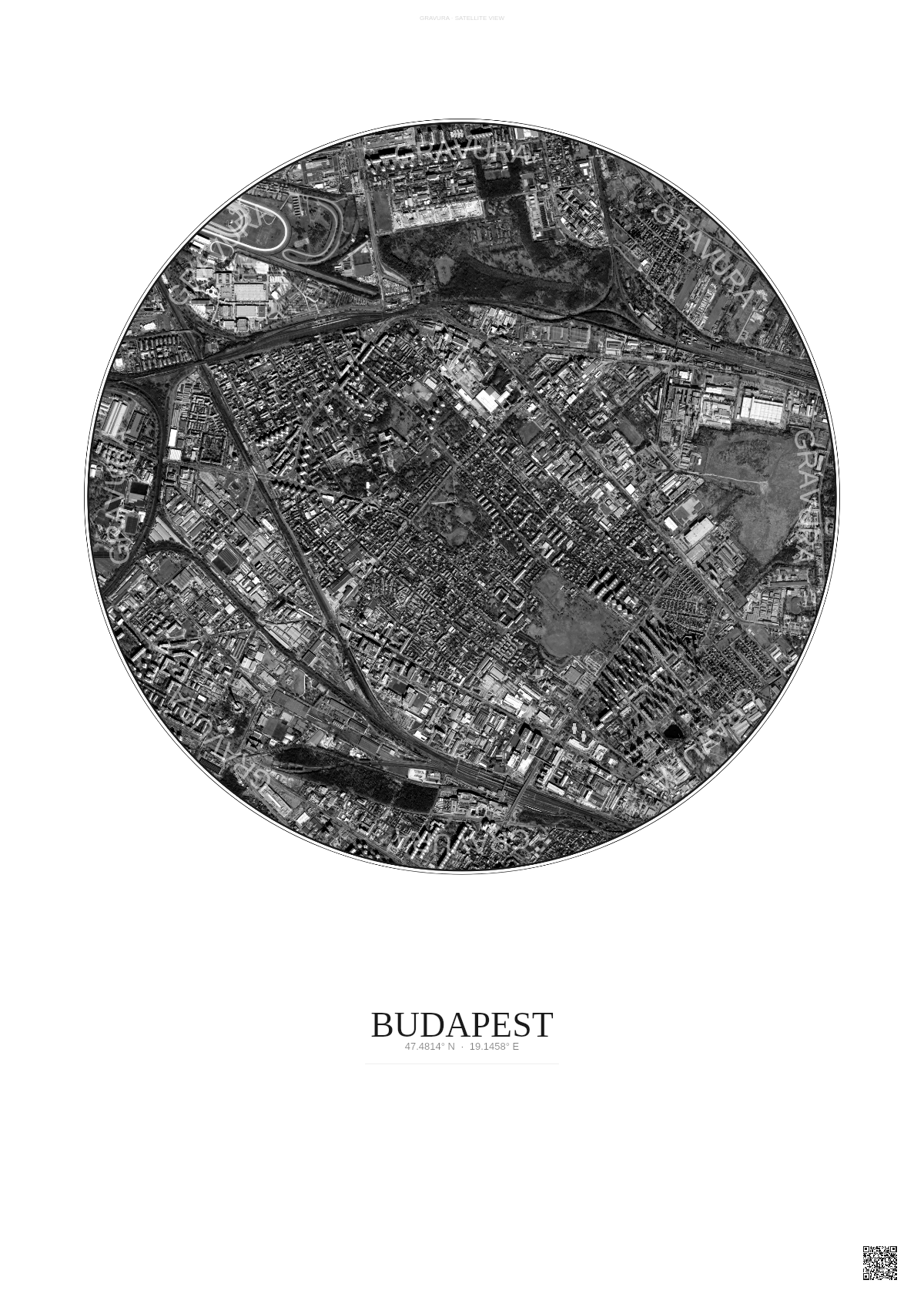 Affiche Budapest – Poster vue satellite | Gravura – Fond clair