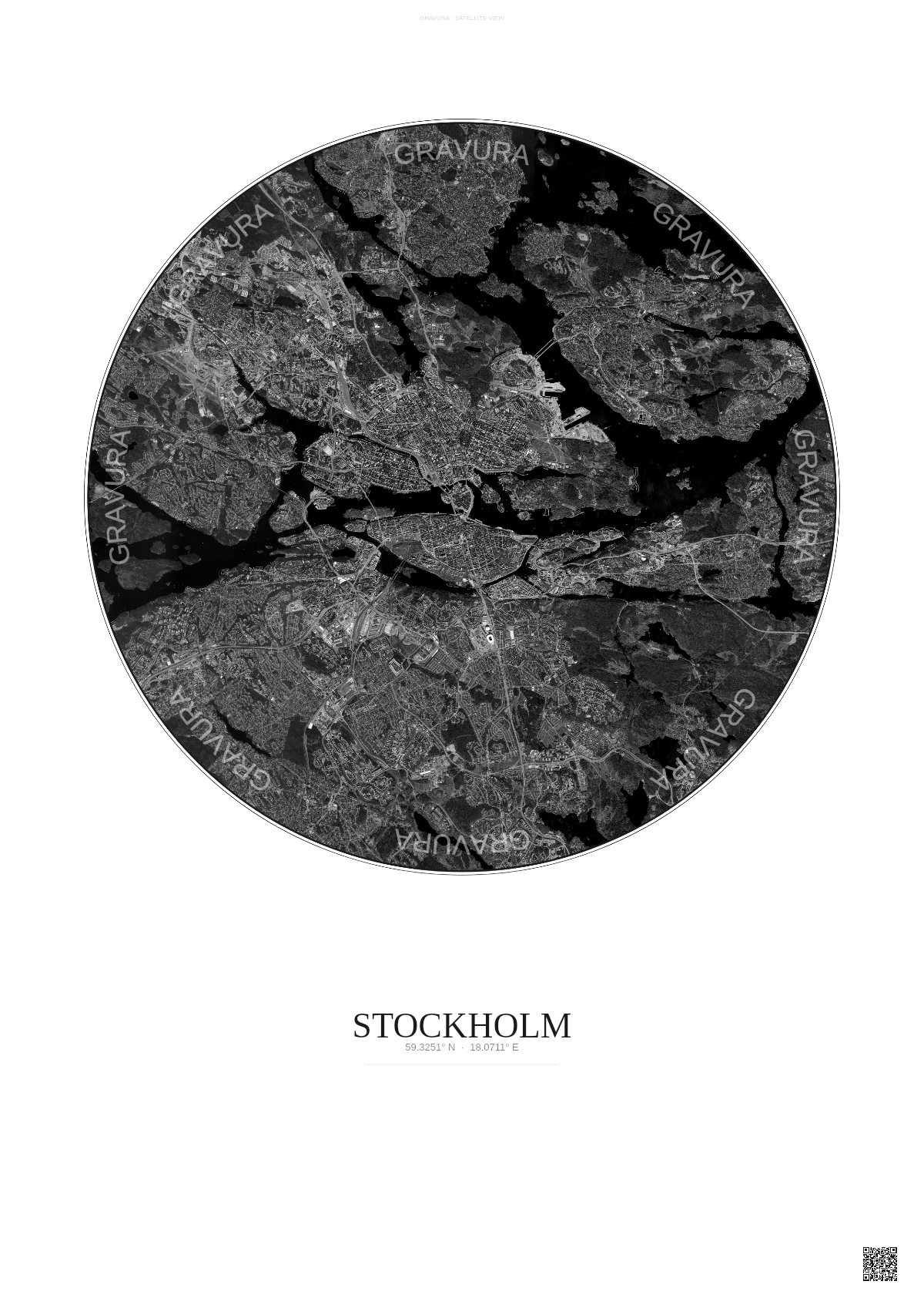 Affiche Stockholm – Poster vue satellite | Gravura – Fond clair