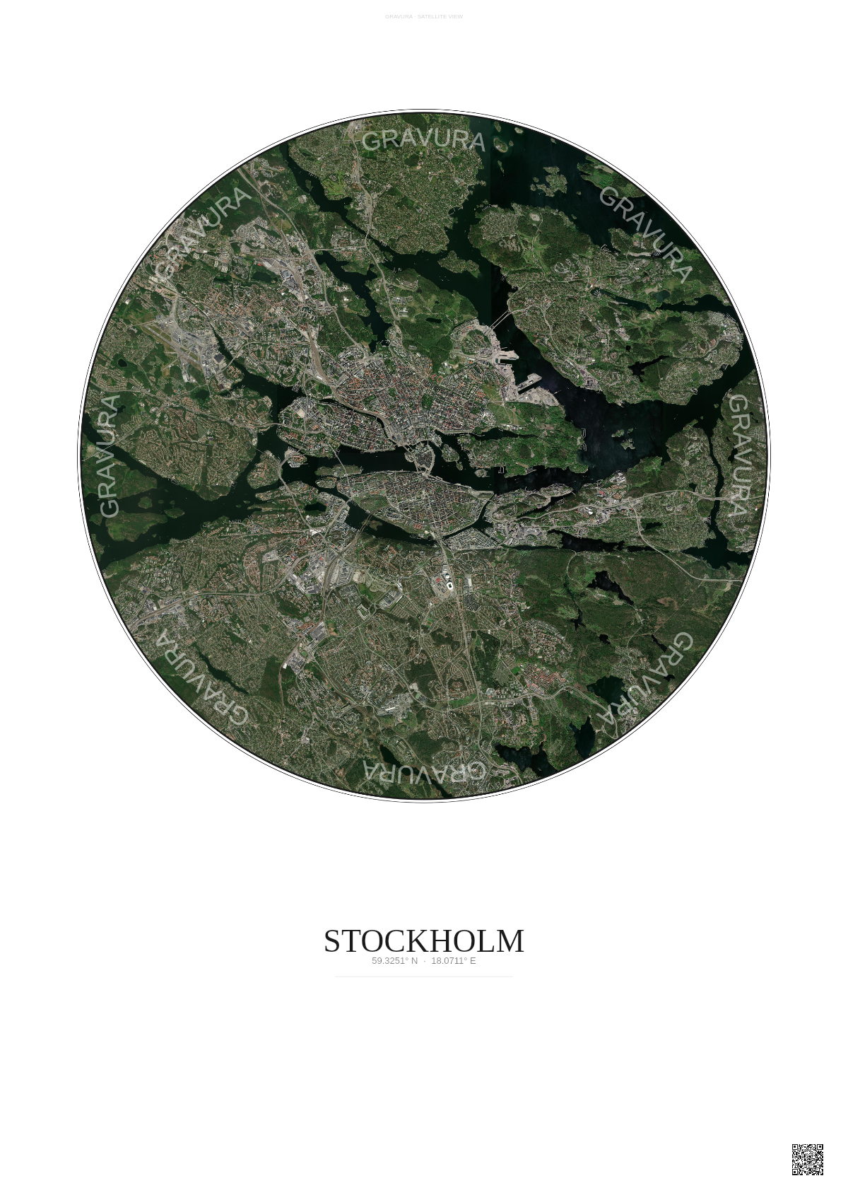 Affiche Stockholm – Poster vue satellite | Gravura – Fond clair