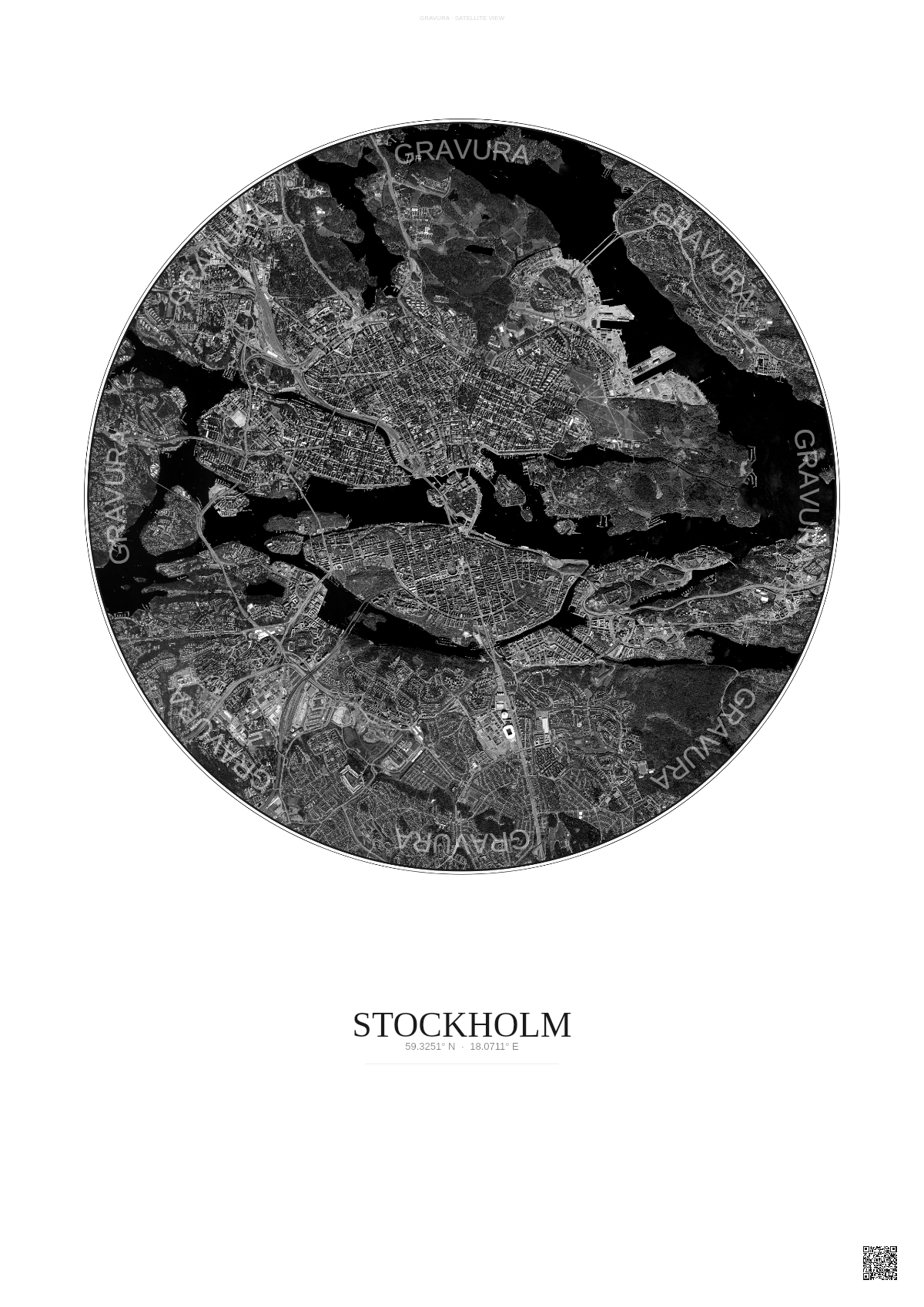 Affiche Stockholm – Poster vue satellite | Gravura – Fond clair